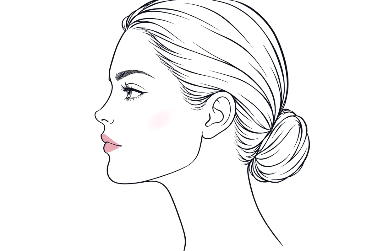 Side-profile line illustration of a woman with a button nose: small and short, with a rounded tip that turns slightly up.